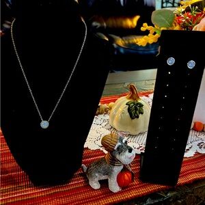 Touchstone Crystal Sky Blue Set Ice Necklace & Post Earrings. Gently Used, w box